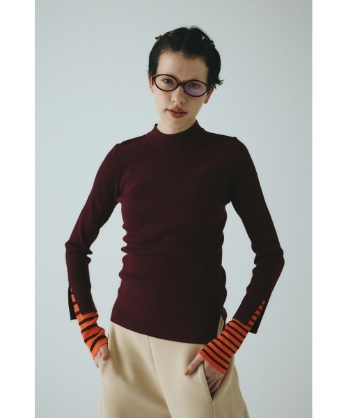 HeRIN.CYE（ヘリンドットサイ）の「Boder double cuff knit top　　ボーダーダブルカフニットトップ（ニット/セーター・レディース・ライトブルー/ブラック/杢グレー/マジェンタ・FREE）」の4枚目の写真