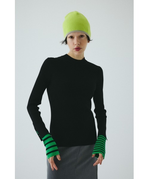 HeRIN.CYE（ヘリンドットサイ）の「Boder double cuff knit top　　ボーダーダブルカフニットトップ（ニット/セーター・レディース・ライトブルー/ブラック/杢グレー/マジェンタ・FREE）」の2枚目の写真