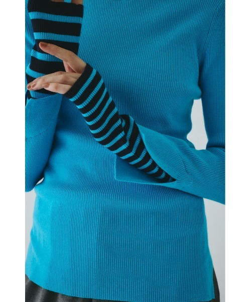 HeRIN.CYE（ヘリンドットサイ）の「Boder double cuff knit top　　ボーダーダブルカフニットトップ（ニット/セーター・レディース・ライトブルー/ブラック/杢グレー/マジェンタ・FREE）」の10枚目の写真