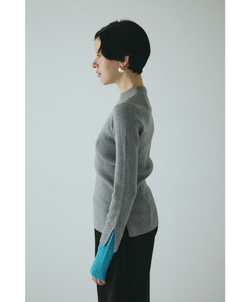 HeRIN.CYE（ヘリンドットサイ）の「Boder double cuff knit top　　ボーダーダブルカフニットトップ（ニット/セーター・レディース・ライトブルー/ブラック/杢グレー/マジェンタ・FREE）」の14枚目の写真