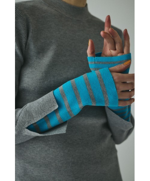 HeRIN.CYE（ヘリンドットサイ）の「Boder double cuff knit top　　ボーダーダブルカフニットトップ（ニット/セーター・レディース・ライトブルー/ブラック/杢グレー/マジェンタ・FREE）」の7枚目の写真