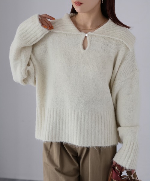 Riberry(リベリー)の「セーラーカラーニット(ニット/セーター・レディース・アイボリー/オリーブ/チャコールグレー・MEDIUM)」の13枚目の写真