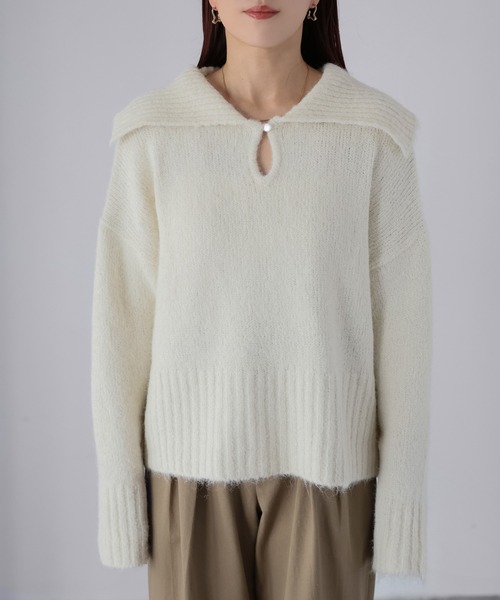 Riberry(リベリー)の「セーラーカラーニット(ニット/セーター・レディース・アイボリー/オリーブ/チャコールグレー・MEDIUM)」の5枚目の写真