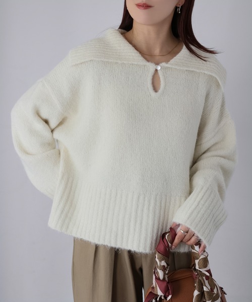 Riberry(リベリー)の「セーラーカラーニット(ニット/セーター・レディース・アイボリー/オリーブ/チャコールグレー・MEDIUM)」の11枚目の写真