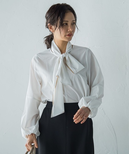 LAUTREAMONT(ロートレアモン)の「フォルムボウタイブラウス≪洗濯機で洗える≫(シャツ/ブラウス・レディース・ホワイト/グリーン/キャメル/ブラック・9号)」の12枚目の写真