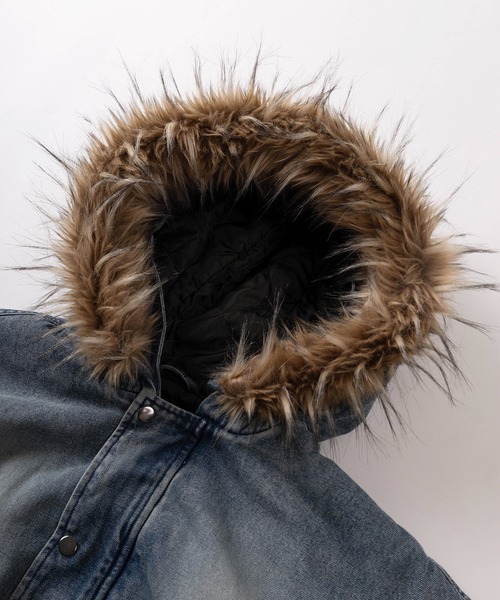 SlashDate（スラッシュデイト）の「【82】2WAY ヴィンテージライク デニム ファーフード ブルゾン（ブルゾン・メンズ・ブルー/ブラック・M/L）」の7枚目の写真