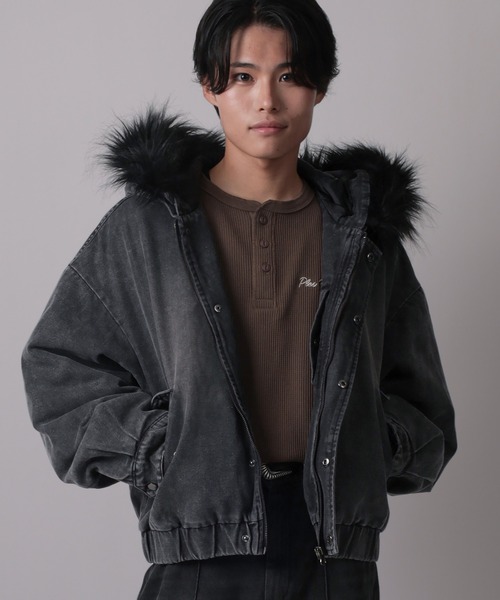 SlashDate（スラッシュデイト）の「【82】2WAY ヴィンテージライク デニム ファーフード ブルゾン（ブルゾン・メンズ・ブルー/ブラック・M/L）」の10枚目の写真