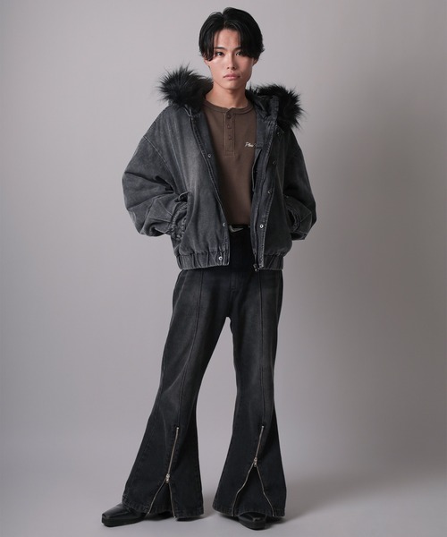 SlashDate（スラッシュデイト）の「【82】2WAY ヴィンテージライク デニム ファーフード ブルゾン（ブルゾン・メンズ・ブルー/ブラック・M/L）」の13枚目の写真