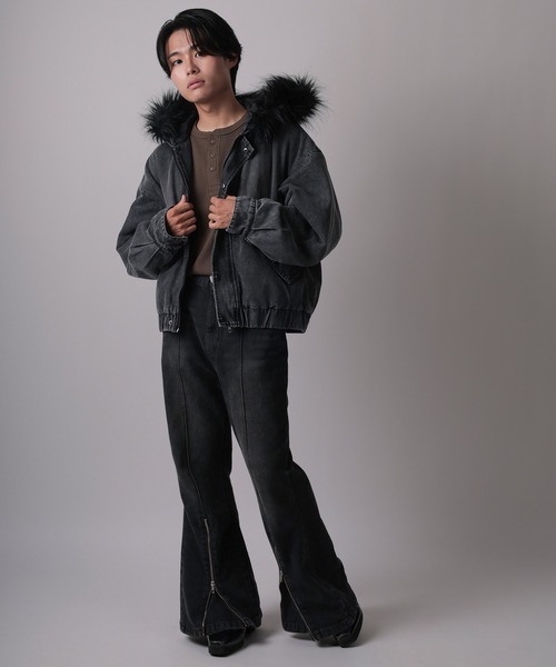 SlashDate（スラッシュデイト）の「【82】2WAY ヴィンテージライク デニム ファーフード ブルゾン（ブルゾン・メンズ・ブルー/ブラック・M/L）」の14枚目の写真