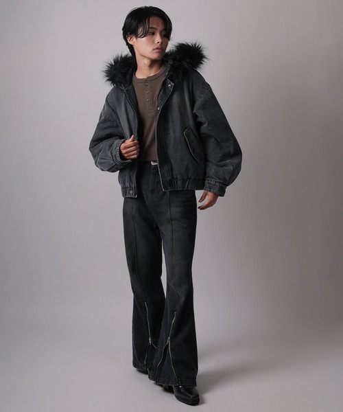 SlashDate（スラッシュデイト）の「【82】2WAY ヴィンテージライク デニム ファーフード ブルゾン（ブルゾン・メンズ・ブルー/ブラック・M/L）」の15枚目の写真