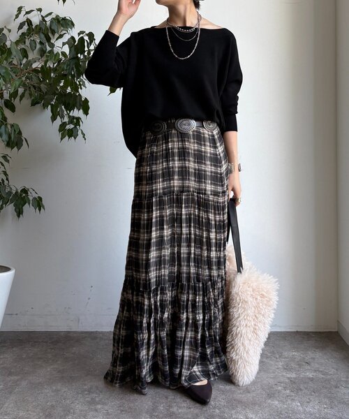 DouDou（ドゥドゥ）の「ボートネックプルオーバー（ニット/セーター・レディース・グレイッシュベージュ/ブラック/グレー/レッド/ブラウン/ピンク/オフホワイト/ネイビー・FREE）」の19枚目の写真