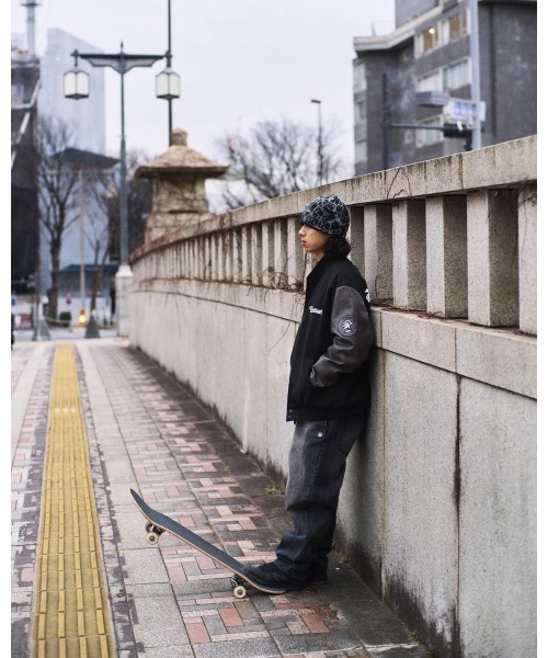 ELEMENT(エレメント)の「ELEMENT メンズ STADIUM JACKET ジャケット 【2025年秋冬モデル】 @autumn/エレメントスタジアムジャンパー(スタジャン)(ブルゾン・メンズ・ホワイト×ブラック/ブラック・MEDIUM/LARGE/X-LARGE)」の9枚目の写真
