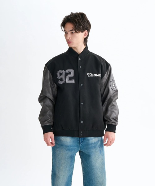 ELEMENT(エレメント)の「ELEMENT メンズ STADIUM JACKET ジャケット 【2025年秋冬モデル】 @autumn/エレメントスタジアムジャンパー(スタジャン)(ブルゾン・メンズ・ホワイト×ブラック/ブラック・MEDIUM/LARGE/X-LARGE)」の7枚目の写真
