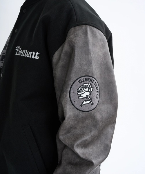 ELEMENT(エレメント)の「ELEMENT メンズ STADIUM JACKET ジャケット 【2025年秋冬モデル】 @autumn/エレメントスタジアムジャンパー(スタジャン)(ブルゾン・メンズ・ホワイト×ブラック/ブラック・MEDIUM/LARGE/X-LARGE)」の3枚目の写真