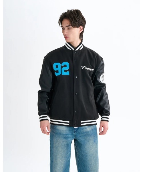 ELEMENT(エレメント)の「ELEMENT メンズ STADIUM JACKET ジャケット 【2025年秋冬モデル】 @autumn/エレメントスタジアムジャンパー(スタジャン)(ブルゾン・メンズ・ホワイト×ブラック/ブラック・MEDIUM/LARGE/X-LARGE)」の14枚目の写真