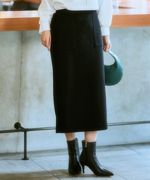 7days Life Styling(セブンデイズライフスタイリング)の「ウール調ふんわりジャージーベイカースカート (洗濯機OK)(スカート・レディース・チャコールグレー/ブラック・S/M/L/LL/3L/4L/5L/6L)」の2枚目の写真