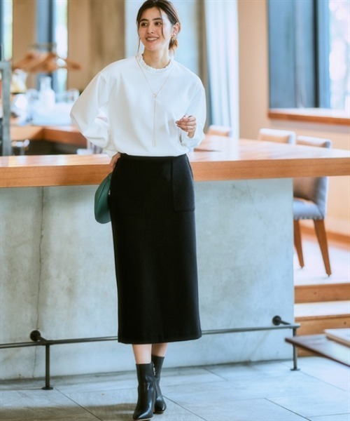 7days Life Styling(セブンデイズライフスタイリング)の「ウール調ふんわりジャージーベイカースカート (洗濯機OK)(スカート・レディース・チャコールグレー/ブラック・S/M/L/LL/3L/4L/5L/6L)」の3枚目の写真