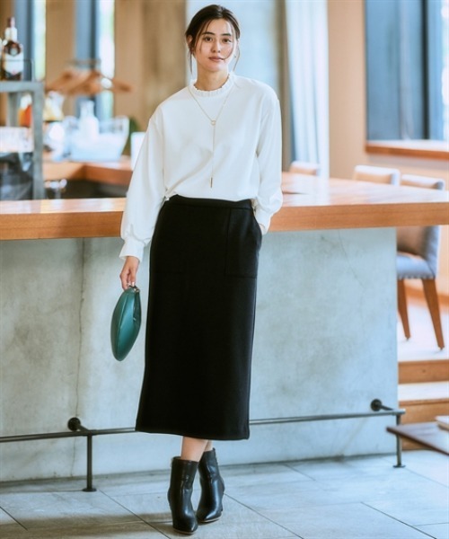 7days Life Styling(セブンデイズライフスタイリング)の「ウール調ふんわりジャージーベイカースカート (洗濯機OK)(スカート・レディース・チャコールグレー/ブラック・S/M/L/LL/3L/4L/5L/6L)」の4枚目の写真