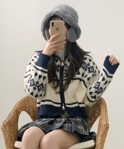 VIVID LADY(ビビッドレディー)の「ノルディック柄 Wジップニットブルゾン(ニット/セーター・レディース・グレー/アイボリー・FREE)」の14枚目の写真