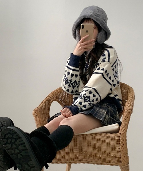 VIVID LADY(ビビッドレディー)の「ノルディック柄 Wジップニットブルゾン(ニット/セーター・レディース・グレー/アイボリー・FREE)」の15枚目の写真