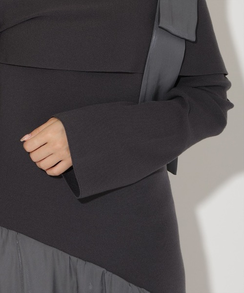 AND COUTURE(アンドクチュール)の「ショルダーリボンニットドッキングワンピース(ワンピース・レディース・チャコールグレー/ブラック/ピンク・FREE)」の20枚目の写真