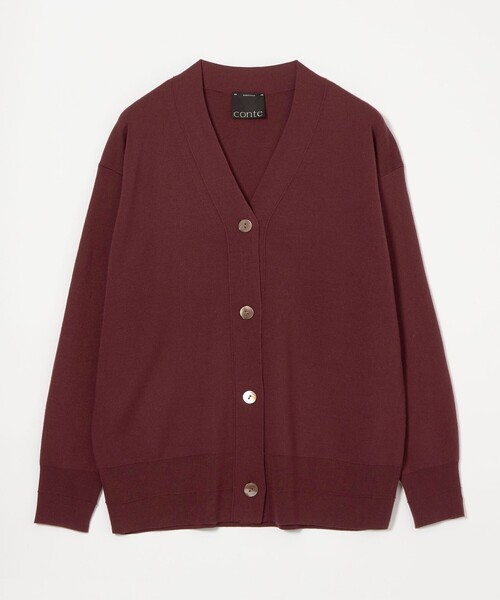 新品コンテ　conte ブラウン　Vネック ニットカーディガン 長袖 conte＞ハイゲージ Vネック カーディガン（カーディガン/ボレロ