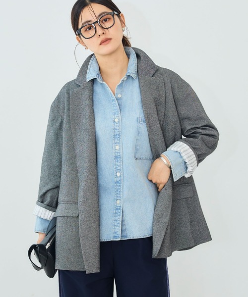 CROSS FUNCTION（クロスファンクション）の「《洗える》アクティかる  ウールライクジャケットコート【CROSS FUNCTION/クロスファンクション】（テーラードジャケット・レディース・グレー/モカ・LL/L/M）」の8枚目の写真