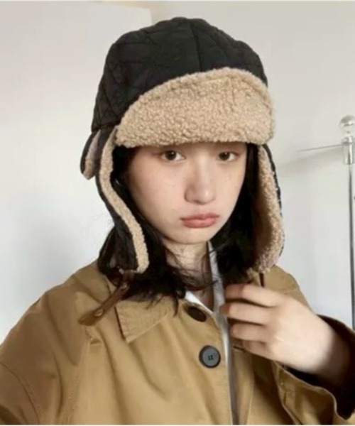 UP START（アップスタート）の「【LAMPOON】キルティングフライトキャップ（キャップ・レディース・アイボリー/ブラック・FREE）」の2枚目の写真