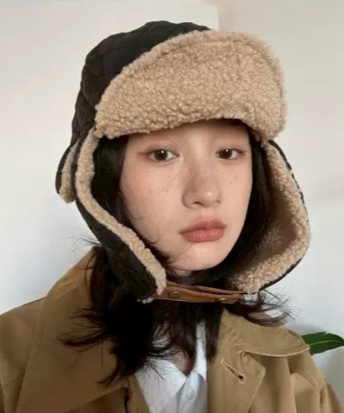 UP START（アップスタート）の「【LAMPOON】キルティングフライトキャップ（キャップ・レディース・アイボリー/ブラック・FREE）」の3枚目の写真