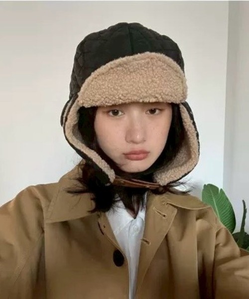 UP START（アップスタート）の「【LAMPOON】キルティングフライトキャップ（キャップ・レディース・アイボリー/ブラック・FREE）」の4枚目の写真