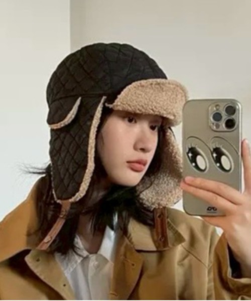 UP START（アップスタート）の「【LAMPOON】キルティングフライトキャップ（キャップ・レディース・アイボリー/ブラック・FREE）」の5枚目の写真