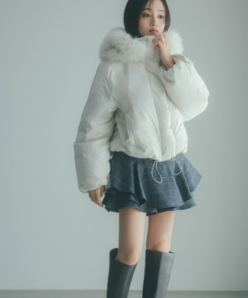 SNIDEL（スナイデル）の「レイヤードフリルミニスカショーパン（その他パンツ・レディース・ブラック/モカ/チェック・0/1）」の4枚目の写真