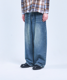 STANDARDERROR（スタンダードエラー）の「87-STAN164 ヴィンテージフロントキャットサンドウォッシングワイドデニムパンツヴィンテージブルー（デニムパンツ）」