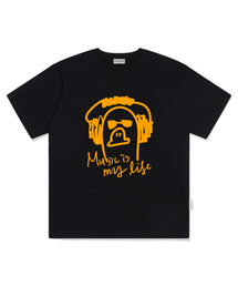 ミュージックイズマイライフ プリント オーバーサイズ 半袖Tシャツ ブラック