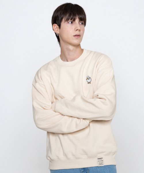 GRAVER（グレーバー）の「[UNISEX]ダックフラワー刺繍スマイルマンツーマン_クリーム（スウェット・レディース・アイボリー・LARGE/MEDIUM/SMALL/X-LARGE）」の2枚目の写真