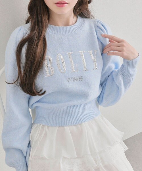 OLIVE des OLIVE（オリーブデオリーブ）の「スパンコール刺繍トップス（ニット/セーター・レディース・オフホワイト/トップグレー/サックスブルー/ブラック・FREE）」の9枚目の写真