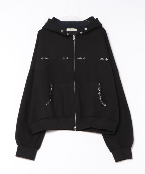 ankoROCK（アンコロック）の「a.p.o.v. ネイティブスタッズデザインボリュームネックスウェットオーバーサイズジップアップパーカー（パーカー・メンズ・ブラック/グレー・ONESIZE）」の9枚目の写真