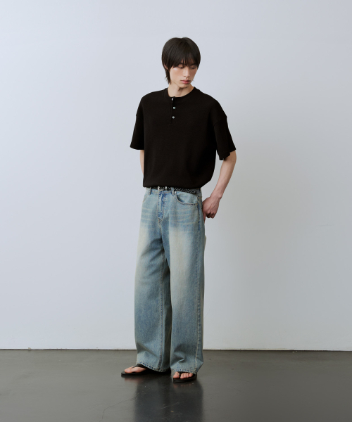 LEIRE（ルアール）の「ワッフルヘンリーネック半袖Tシャツ[ブラック]（Tシャツ/カットソー・メンズ・その他・MEDIUM/LARGE）」の9枚目の写真