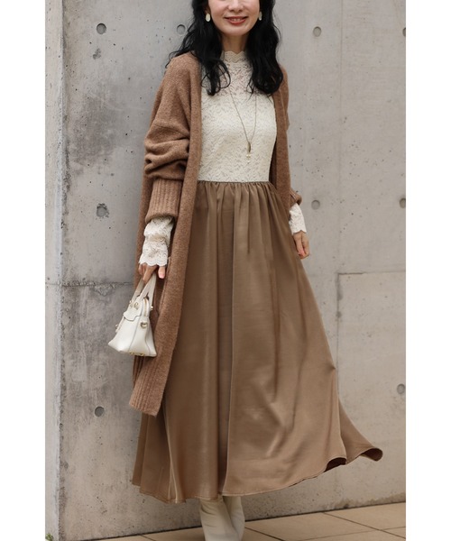 cawaii(カワイイ)の「重ね着で毎日が楽しくなる レースドッキングワンピース(ワンピース・レディース・ブラック/アイボリー・S~M/L~LL)」の1枚目の写真
