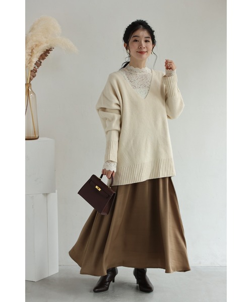 cawaii(カワイイ)の「重ね着で毎日が楽しくなる レースドッキングワンピース(ワンピース・レディース・ブラック/アイボリー・S~M/L~LL)」の7枚目の写真