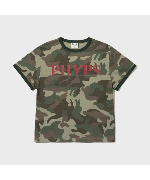 PHYSICAL DEPARTMENT(フィジカル デパートメント)の「ウィメンズ 切り替え クロップ 半袖Tシャツ_カモ(Tシャツ/カットソー・レディース・その他・SMALL/MEDIUM)」の1枚目の写真