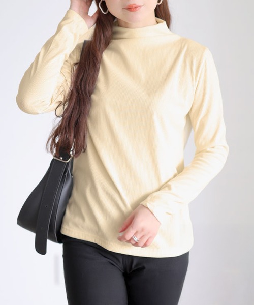 GOLDJAPAN(ゴールドジャパン)の「プチハイネックリブトップス【大きいサイズ対応】(Tシャツ/カットソー・レディース・ブラウン/マスタード/ブラック/アイボリー・LL/3L)」の2枚目の写真