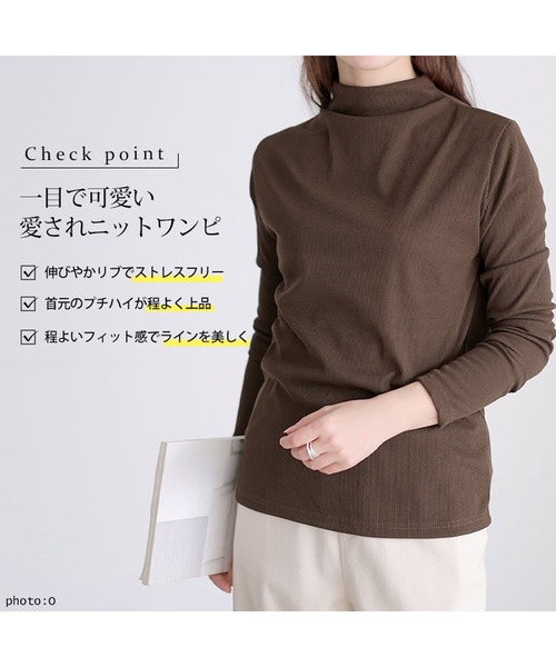 GOLDJAPAN(ゴールドジャパン)の「プチハイネックリブトップス【大きいサイズ対応】(Tシャツ/カットソー・レディース・ブラウン/マスタード/ブラック/アイボリー・LL/3L)」の6枚目の写真