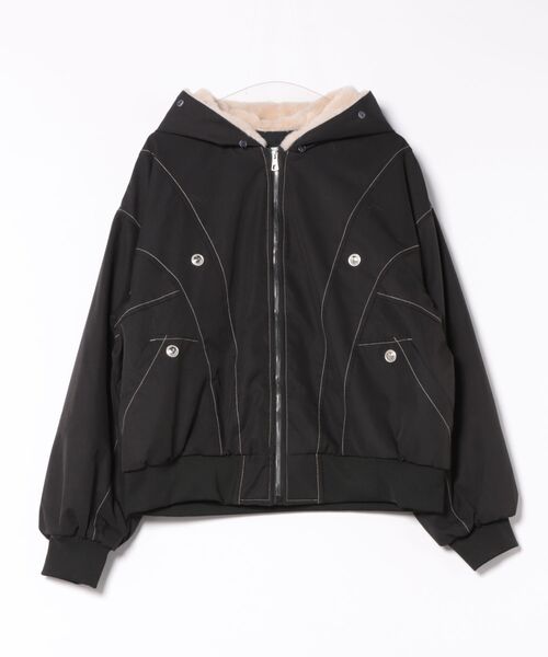 MASHIRO(マシロ)の「【MASHIRO】エコファーフード付きMA-1ジャケット(MA/EK130)(MA-1・レディース・ブラック/チャコールグレー・LARGE/MEDIUM)」の9枚目の写真