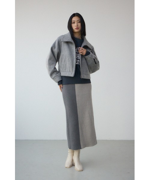 AZUL by moussy(アズールバイマウジー)の「【セットアップ対応】バイカラーIラインニットスカート 秋服 冬服 ロングスカート【身長/骨格別着用画像あり】(スカート・レディース・モカ/グレー/ブラック・FREE)」の15枚目の写真