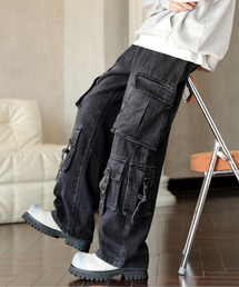neos | 【neos】ルーズシルエット ビンテージ ウォッシュ ベルト デニム カーゴパンツ(デニムパンツ)