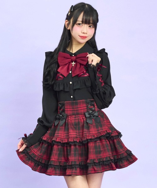 Secret Honey（シークレットハニー）の「ティアードボリュームスカパン（スカート・レディース・ブラックミックス/レッド・MEDIUM）」の7枚目の写真