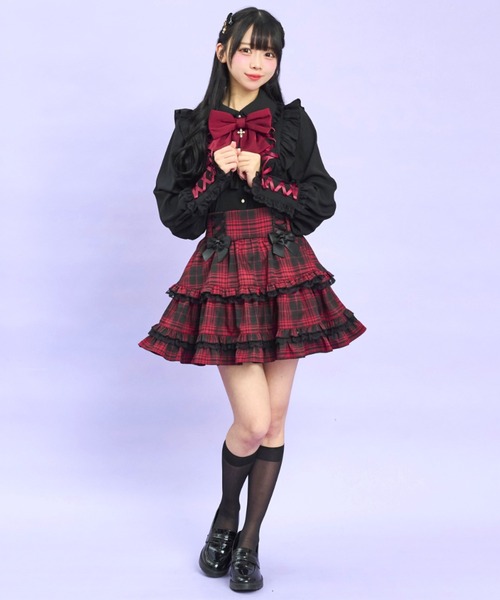 Secret Honey（シークレットハニー）の「ティアードボリュームスカパン（スカート・レディース・ブラックミックス/レッド・MEDIUM）」の6枚目の写真