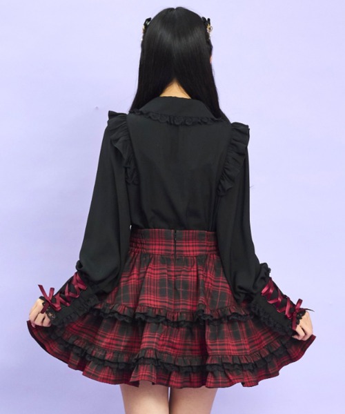 Secret Honey（シークレットハニー）の「ティアードボリュームスカパン（スカート・レディース・ブラックミックス/レッド・MEDIUM）」の8枚目の写真