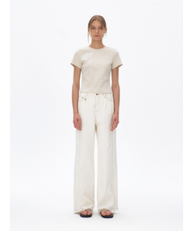 Semi-Cropped Cotton T-shirt, Melange Oatmeal